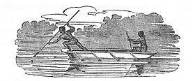 NATIVES OF ENDEAVOUR RIVER IN A CANOE, FISHING