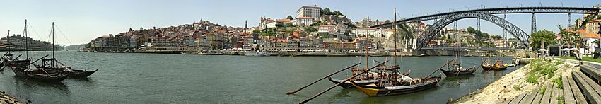 The city of Oporto, on the north bank of the Douro River. Its fate was decided at the Battle of Douro on May 25, 1762.