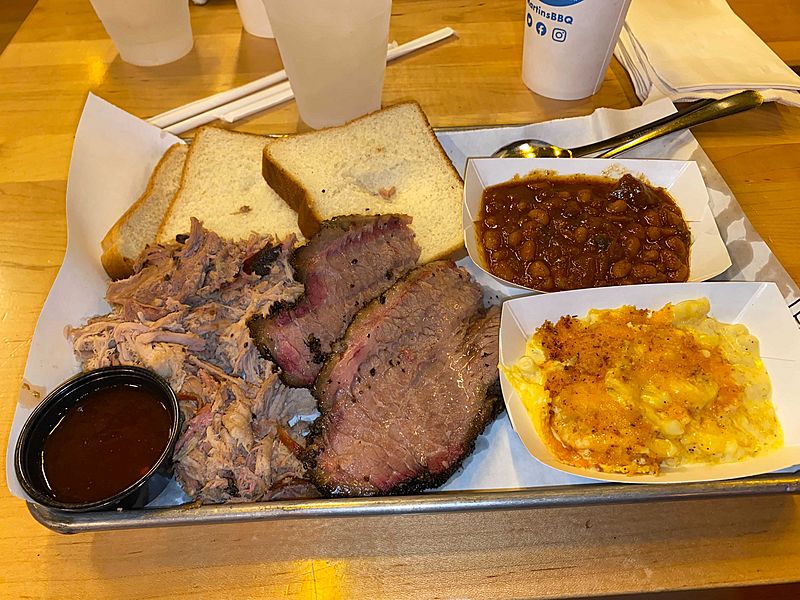 Image Pulled pork, brisket, baked beans and mac & cheese from Martin's