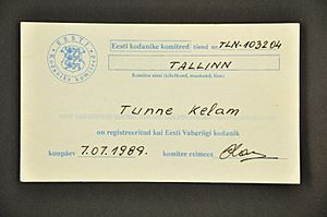 Registration card for Estonian citizenship from 1989