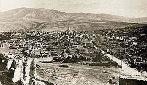 Ruins of the Armenian part of the city of Shusha after the March 1920 pogrom by Azerbaijani armed units. In the center - church of the Holy Savior