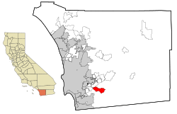 Location in San Diego County and the state of California