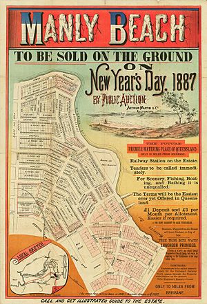 StateLibQld 1 190363 Estate map of Manly Beach to be auctioned by Arthur Martin and Co. on New Year's Day in 1887
