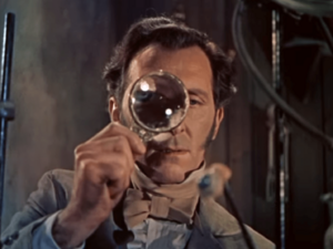 The Curse Of Frankenstein (1957) trailer - Peter Cushing with magnifying glass