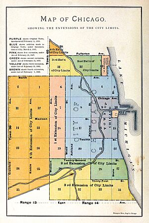 1884 map of Chicago showing extensions to city limits
