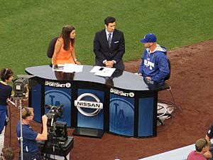 Alanna Rizzo and Nomar Garciaparra, Dodger Pregame Broadcast, Dodger Stadium, Los Angeles, California (14516459724)