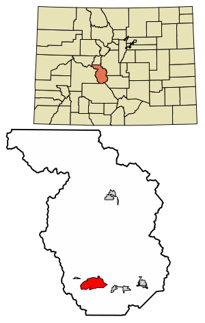 Location of the Maysville CDP in Chaffee County, Colorado.
