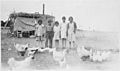 Children and chickens in front of chicken house - NARA - 285861