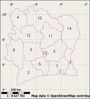 Districts of Côte d'Ivoire (Numbered)