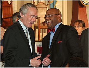 Ed Markey and Mo Cowan at John Kerry farewell - 2013