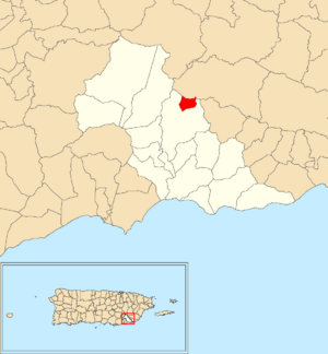 Location of Egozcue within the municipality of Patillas shown in red