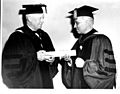 General Eisenhower presents Prime Minister Jawaharlal Nehru an honorary degree from Columbia University