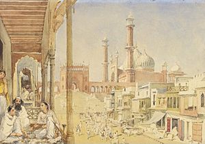 Jama Masjid, Delhi, watercolour, 1852