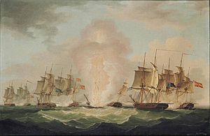 John Thomas Serres - The blowing up of the Spanish Frigate Mercedes at the Battle of Cape Santa Maria, 1804