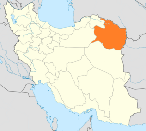Map of Iran with Razavi Khorasan highlighted