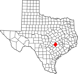 Map of Texas highlighting Bastrop County