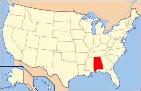Map of the United States with Alabama highlighted.