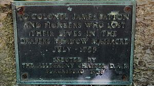 Memorial plaque to Colonel James Patton and pioneers killed at Draper's Meadow Massacre