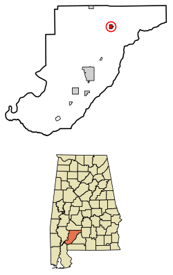 Location in Monroe County, Alabama