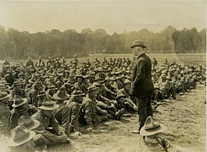 NZ Prime Minister William Massey addressing New Zealand machine gunners at Bois-De-Warnimont, France, June 1918 (16650304790)