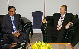 Peter Dutton meets the Union Minister for Finance Shri P. Chidambaram, at 39th Annual General Meeting of Board of Governors of Asian Development Bank in Hyderabad on May 6, 2006