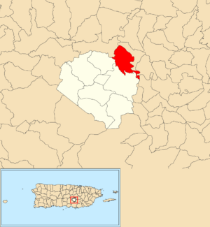 Location of Plata within the municipality of Aibonito shown in red