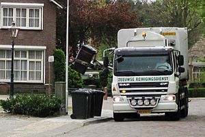 Refuse truck collecting refuse in Aardenburg April 2009