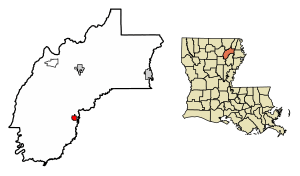 Location of Mangham in Richland Parish, Louisiana.