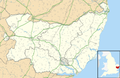 Map showing the location of Lowestoft within Suffolk