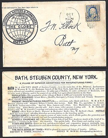 THE GLOBE, CLOTHIERS,HATTERS, Bath, NY, 1891