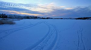 Tracks on frozen Frame Lake