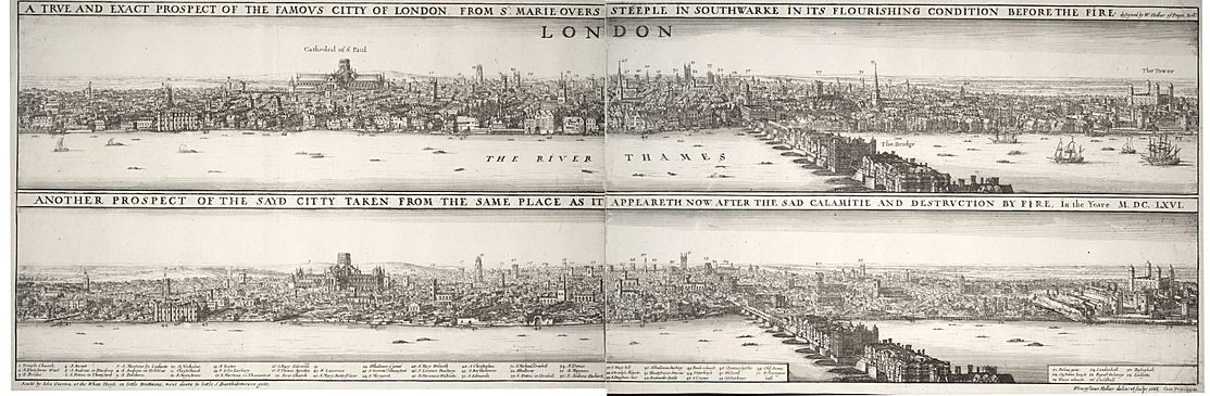 Wenceslas Hollar - London before and after the fire (State 1)