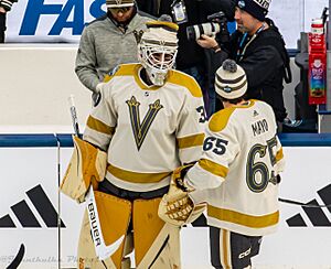 Winter Classic - Vegas Golden Knights at Seattle Kraken - January 1, 2024 - Jiří Patera and Dysin Mayo warmups