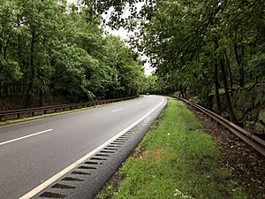 2018-07-22 09 43 45 View south along New Jersey State Route 445 (Palisades Interstate Parkway) between Exit 2 and Exit 1 in Tenafly, Bergen County, New Jersey