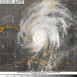 A GOES-13 satellite image of Hurricane Matthew along the Florida coastline. (30170273245)