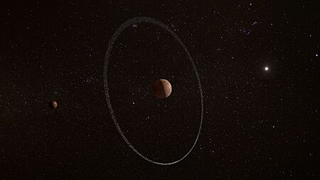 Artist impression of Quaoar and its ring ESA24681885