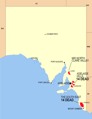 Map of fire affected areas in South Australia