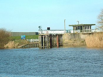 A building on the river at Barmby, part of the tidal barrage