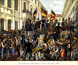 Barricade bei der Universität am 26ten Mai 1848 in Wien