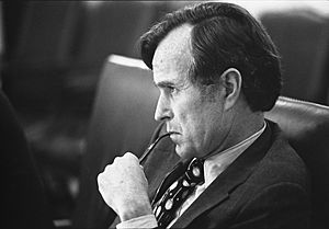 CIA Director George H.W. Bush listens at a meeting following the assassinations in Beirut, 1976 - NARA - 7064954