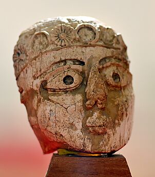 Carved ivory from Nimrud (Kalhu), human face, 9th to 7th century BCE. From Nimrud, Iraq. Iraq Museum, Baghdad