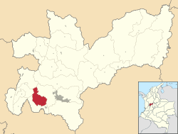 Location of the municipality and town of Palestina, Caldas in the Caldas Department of Colombia.