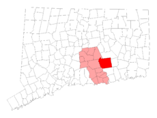 East Haddam's location within Middlesex County and Connecticut
