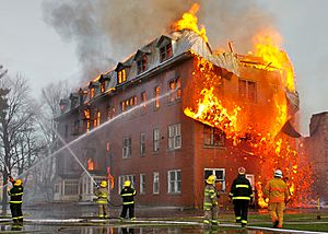 Fire inside an abandoned convent in Massueville, Quebec, Canada