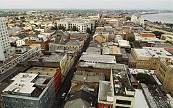 The French Quarter, looking north with Mississippi River to the right