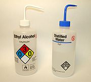Lab wash-bottles water EtOH