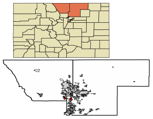 Location of the Town of Berthoud in Larimer and Weld counties, Colorado.