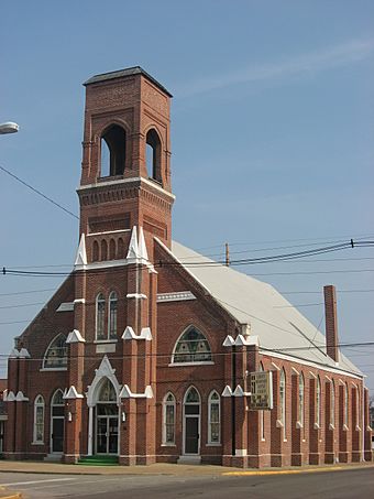 Liberty Missionary Baptist Church in Evansville, front and western side.jpg