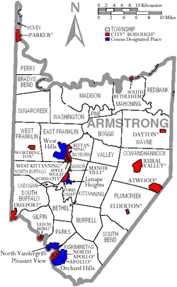 Map of Armstrong County Pennsylvania With Municipal and Township Labels