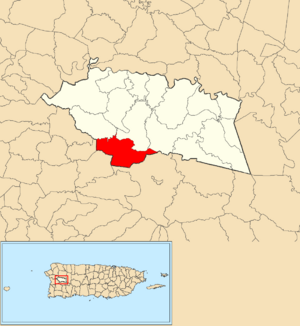 Location of Naranjales within the municipality of Las Marías shown in red